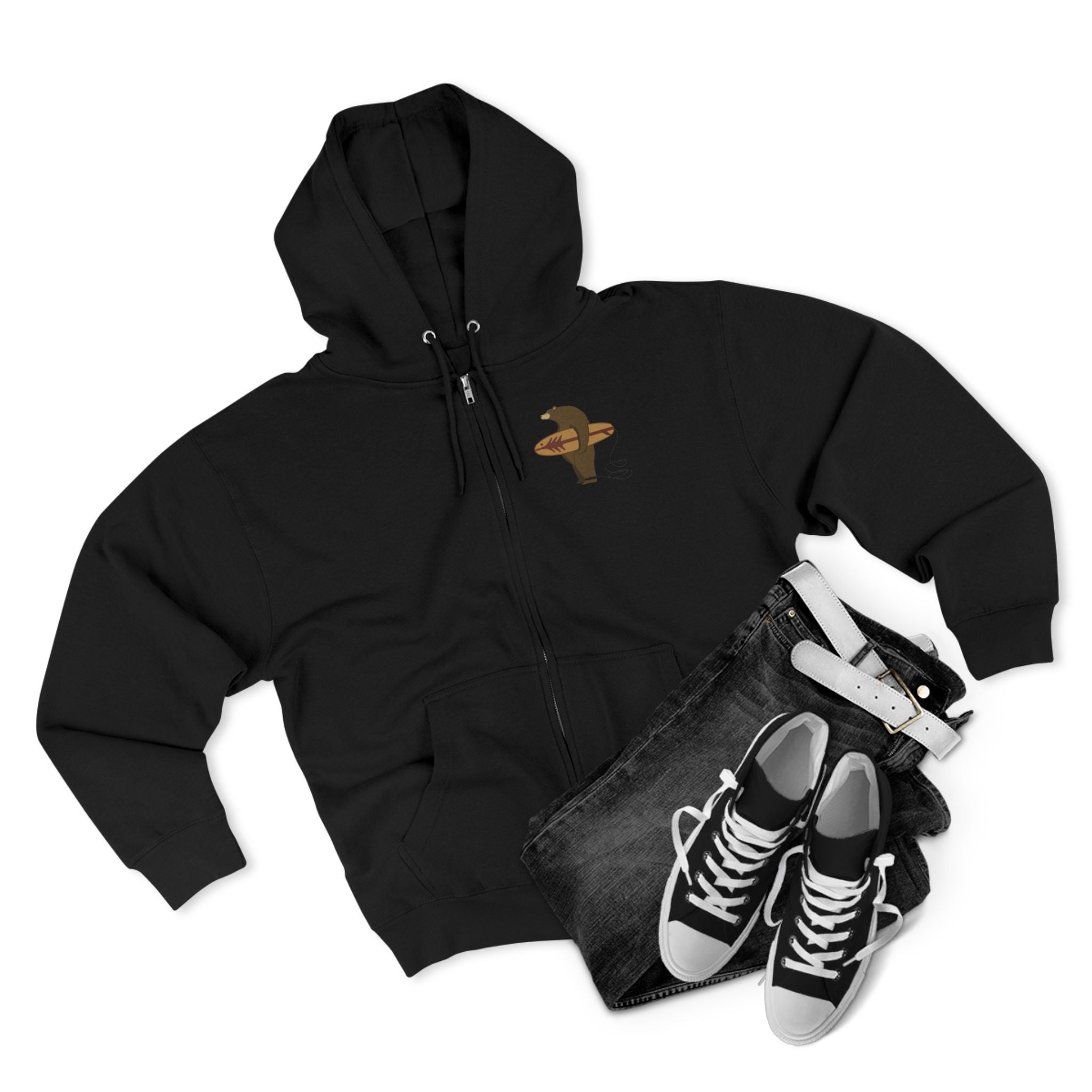 Surfing Grizzly Bear Zip Hoodie