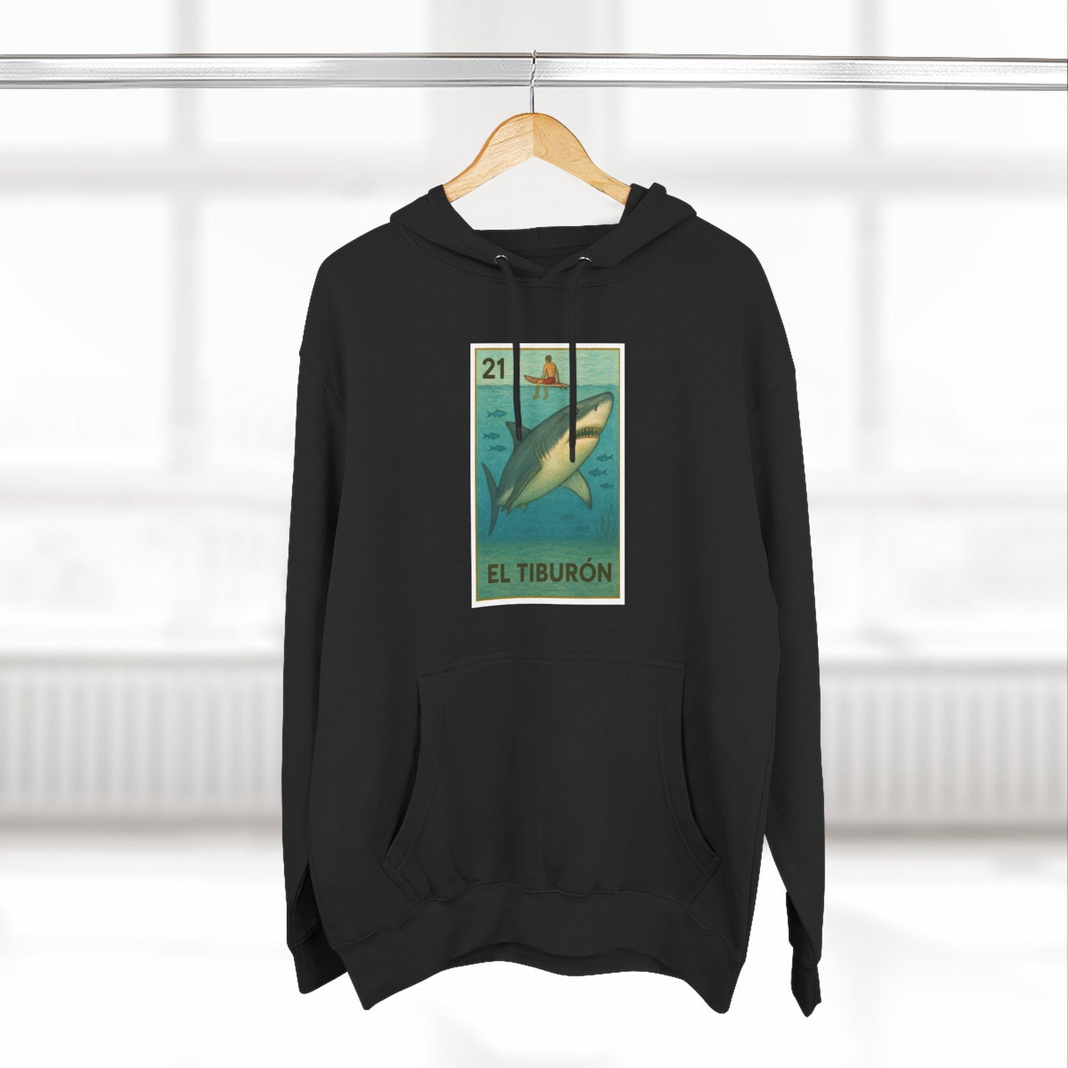 Shark Lotería Unisex - Pull-Over Cotton Blend Fleece Hoodie (El Tiburón)