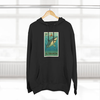 Shark Lotería Unisex - Pull-Over Cotton Blend Fleece Hoodie (El Tiburón)