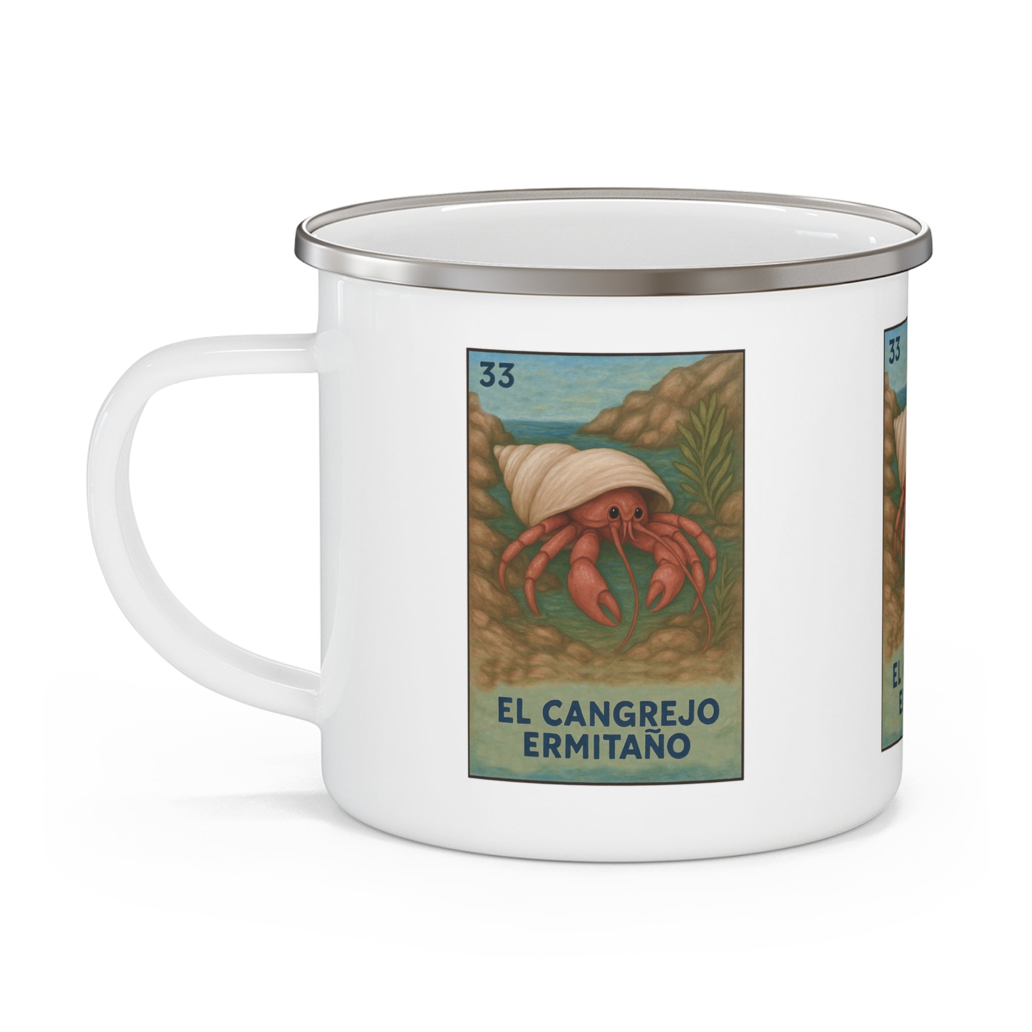 Hermit Crab Lotería Enamel Camping Mug (El Cangrejo Ermitaño) (12oz - small)