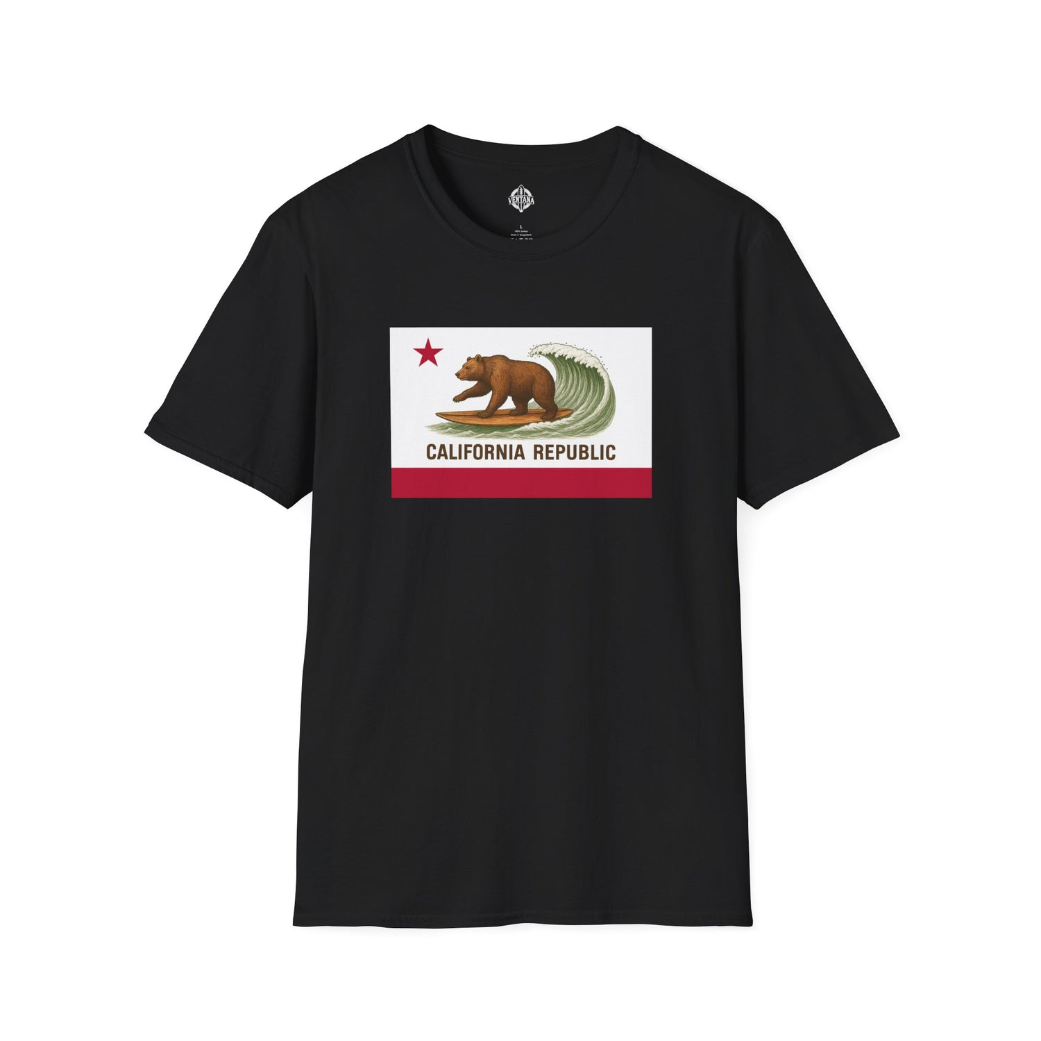 California Surfing Bear Flag Unisex - Soft Style U.S. Cotton T-Shirt