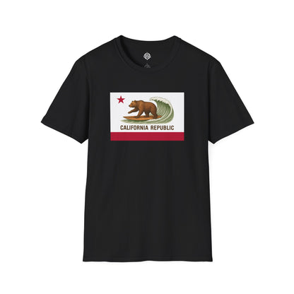 California Surfing Bear Flag Unisex - Soft Style U.S. Cotton T-Shirt