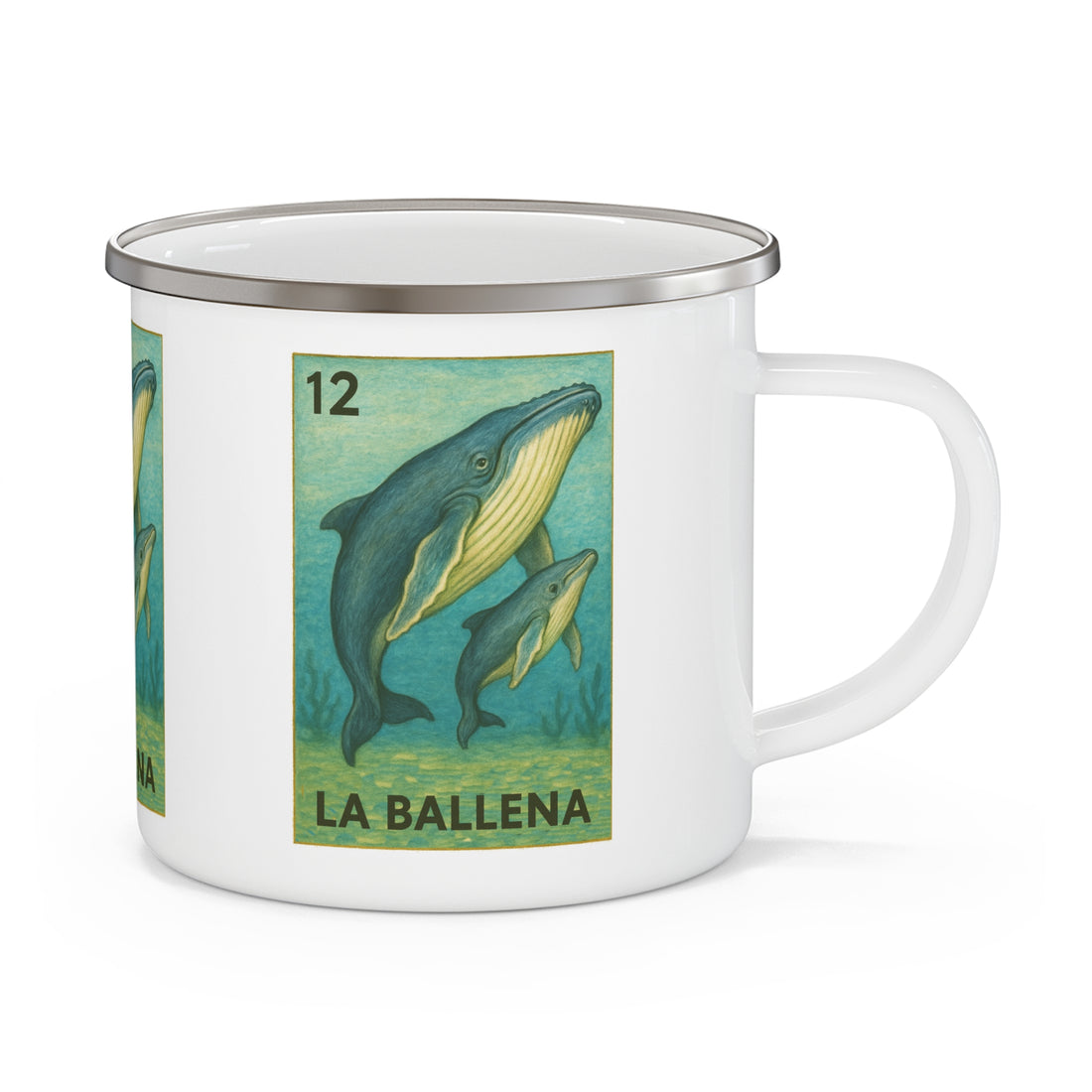 Whale Lotería Enamel Camping Mug (La Ballena) (12oz - small)