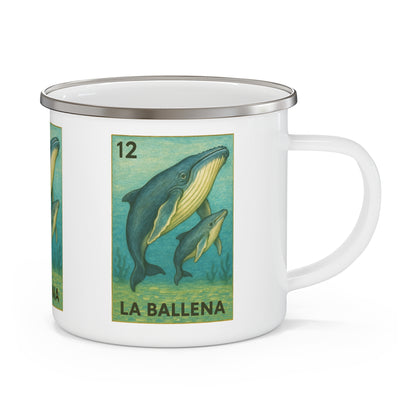 Whale Lotería Enamel Camping Mug (La Ballena) (12oz - small)
