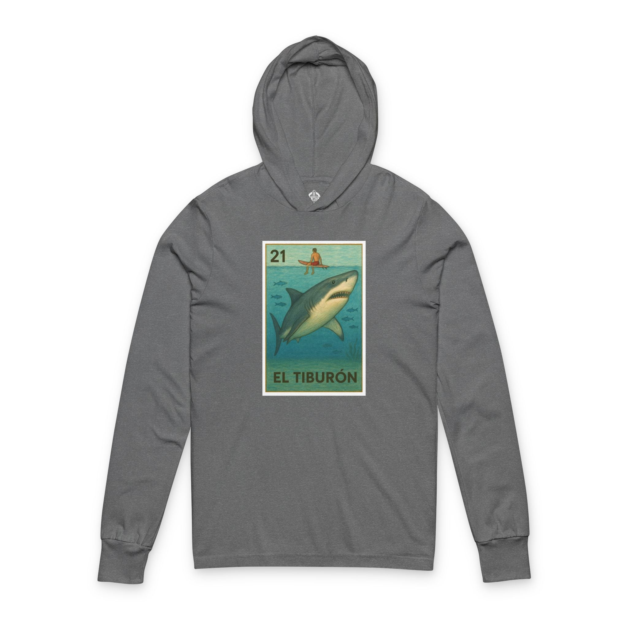 Shark Lotería cotton hooded long sleeve t-shirt image 2