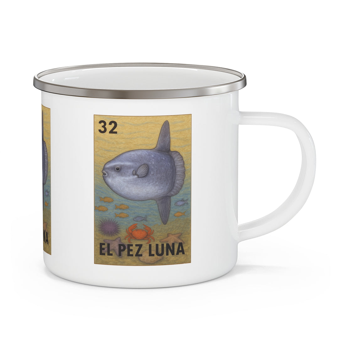 Sunfish Lotería Enamel Camping Mug (El Pez Luna) (12oz - small)