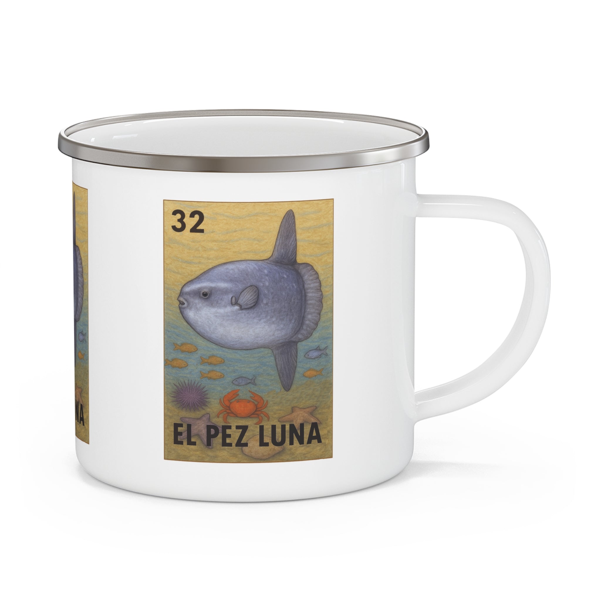 Sunfish Lotería Enamel Camping Mug (El Pez Luna) (12oz - small)