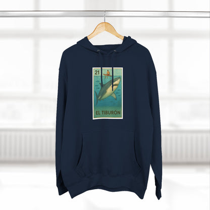 Shark Lotería Unisex - Pull-Over Cotton Blend Fleece Hoodie (El Tiburón)