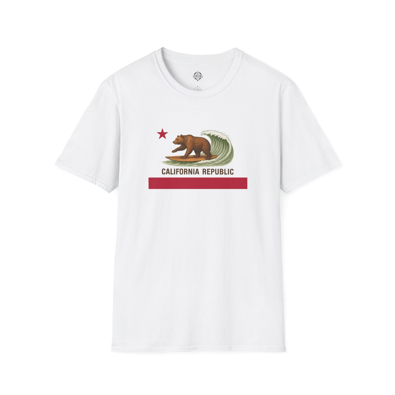 California Surfing Bear Flag Unisex - Soft Style U.S. Cotton T-Shirt