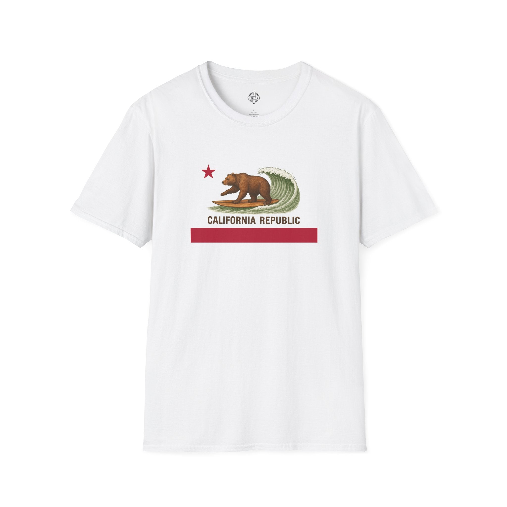 California Surfing Bear Flag Unisex - Soft Style U.S. Cotton T-Shirt