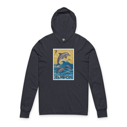 Dolphin Lotería cotton hooded long sleeve t-shirt image 1