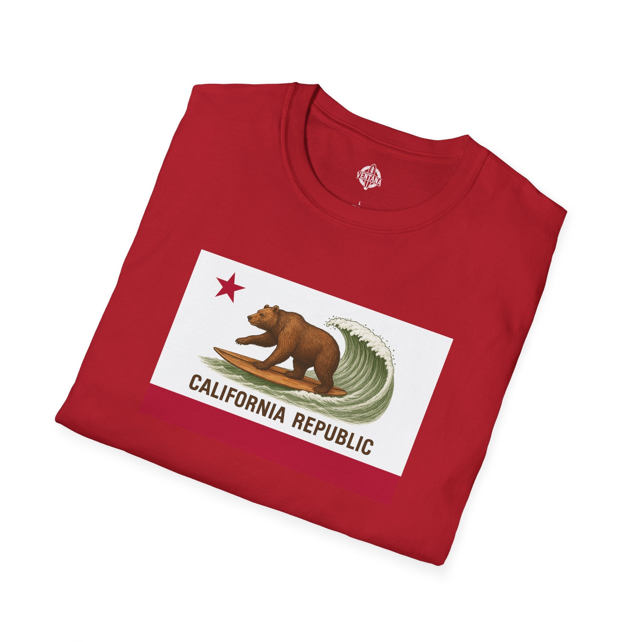 California Surfing Bear Flag Unisex - Soft Style U.S. Cotton T-Shirt