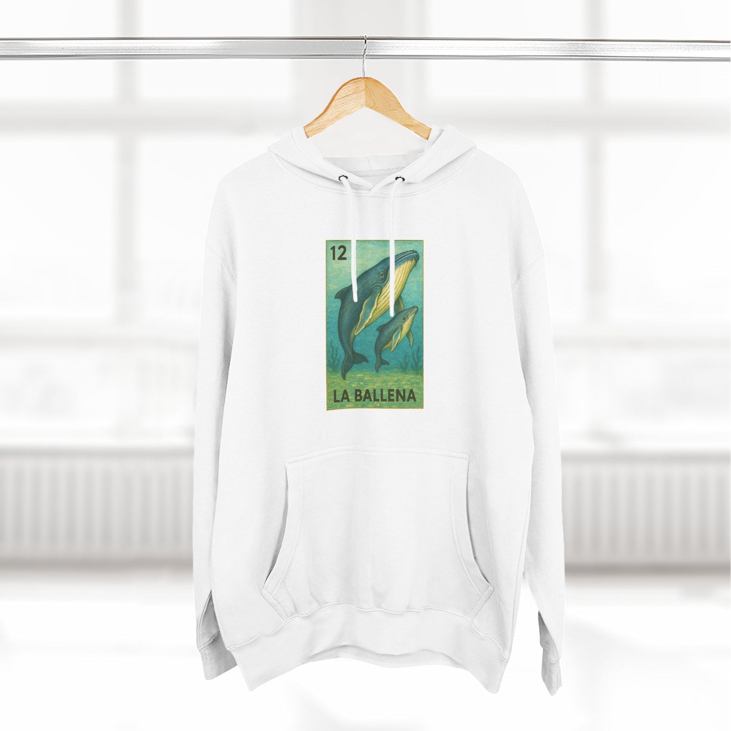 Whale Lotería Unisex - Pull-Over Cotton Blend Fleece Hoodie (La Ballena)