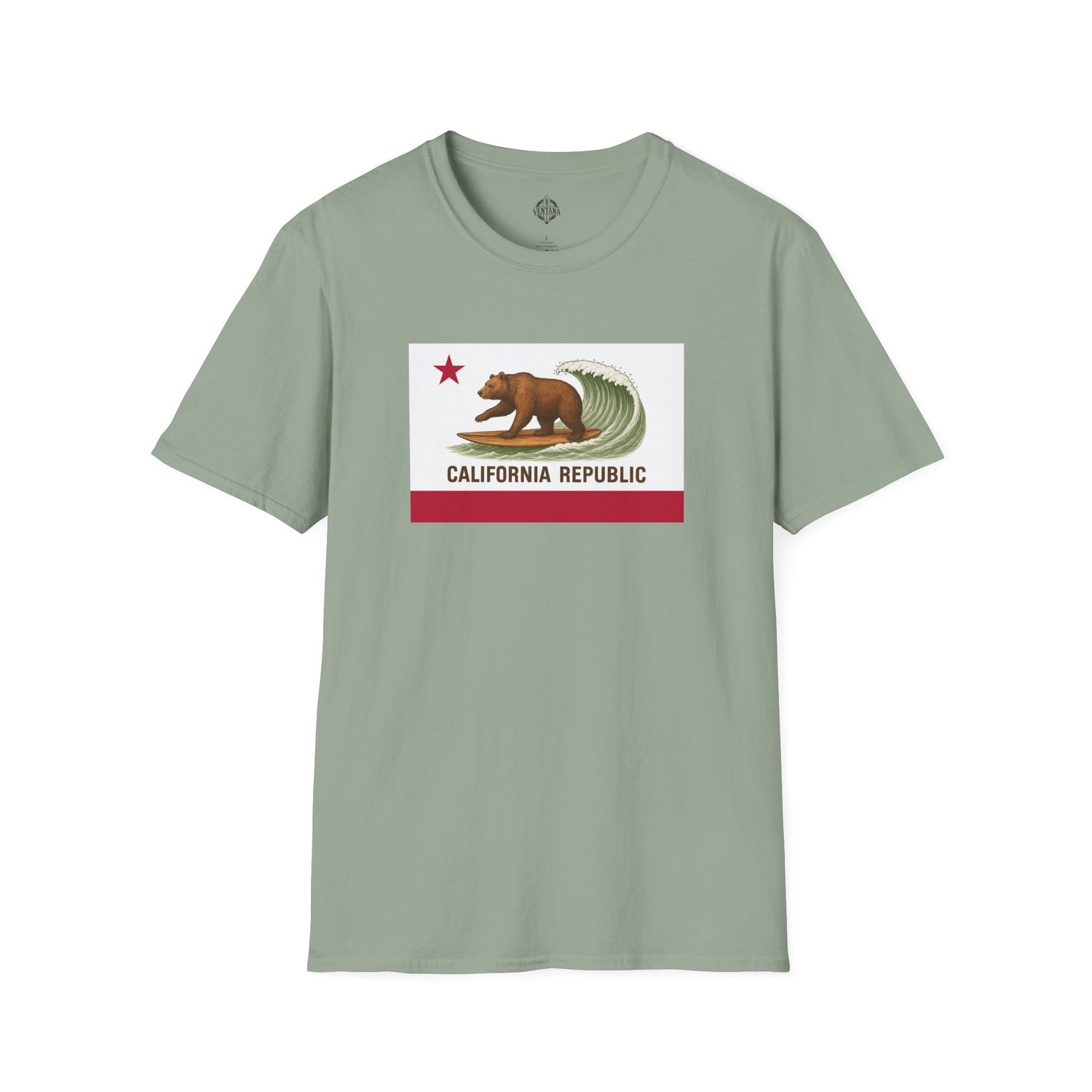 California Surfing Bear Flag Unisex - Soft Style U.S. Cotton T-Shirt
