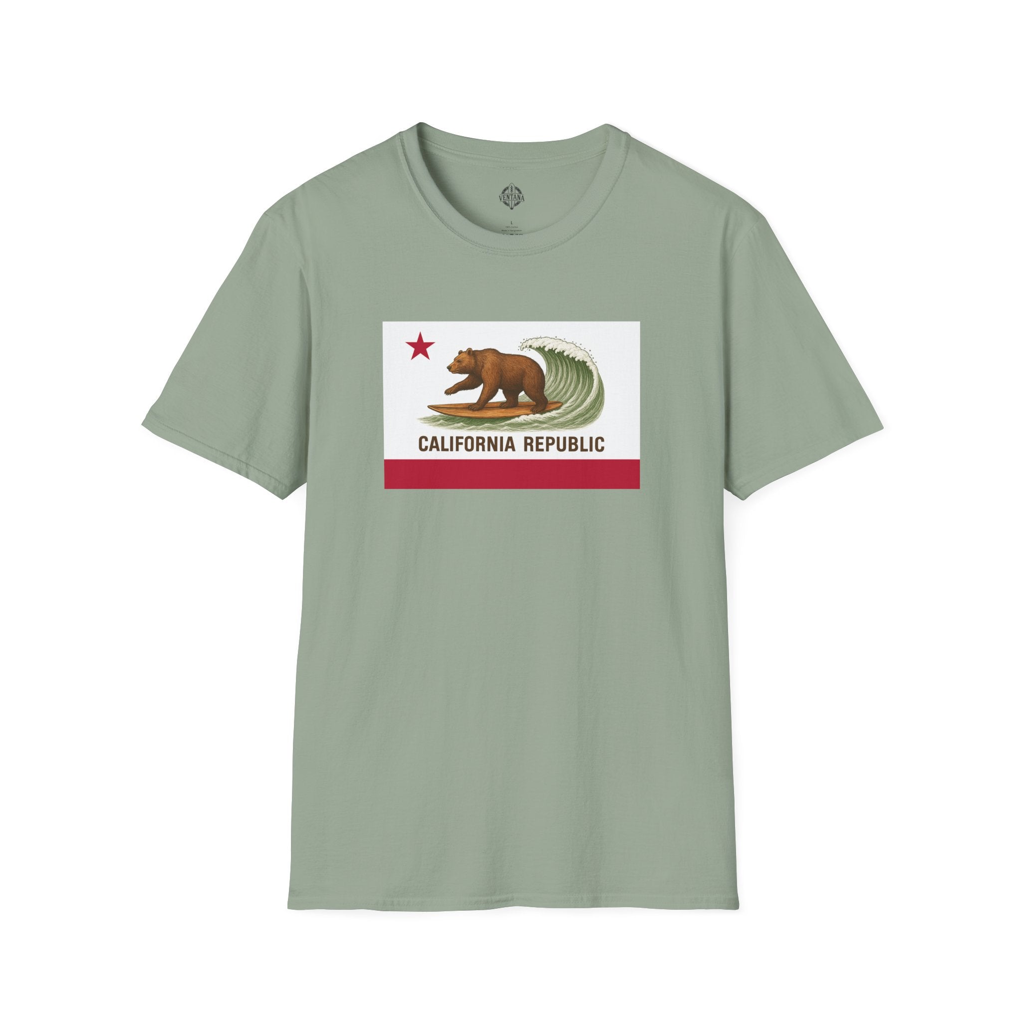 California Surfing Bear Flag Unisex - Soft Style U.S. Cotton T-Shirt