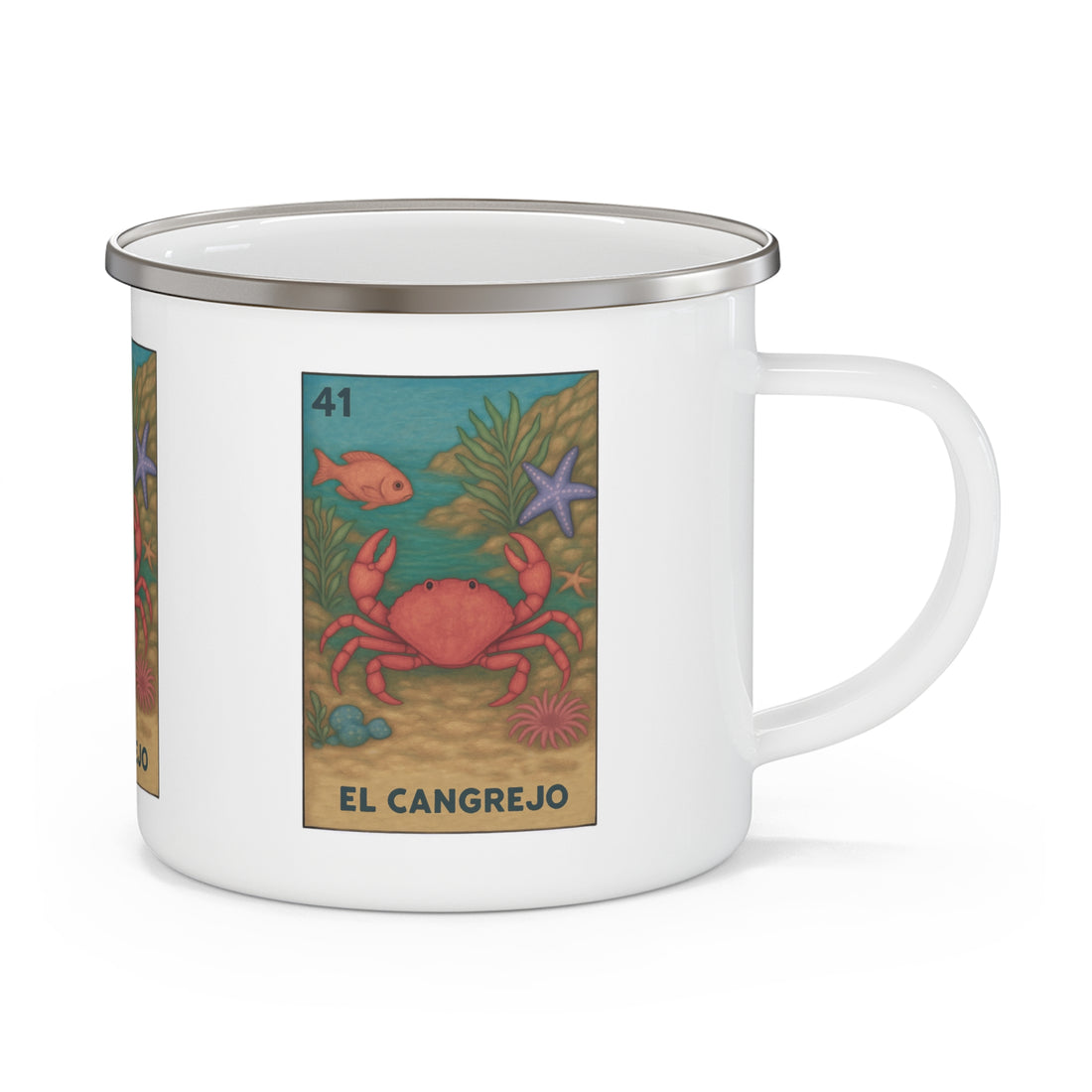 Crab Lotería Enamel Camping Mug (Cangrejo) (12oz - small)