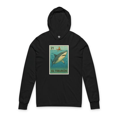 Shark Lotería cotton hooded long sleeve t-shirt image 3