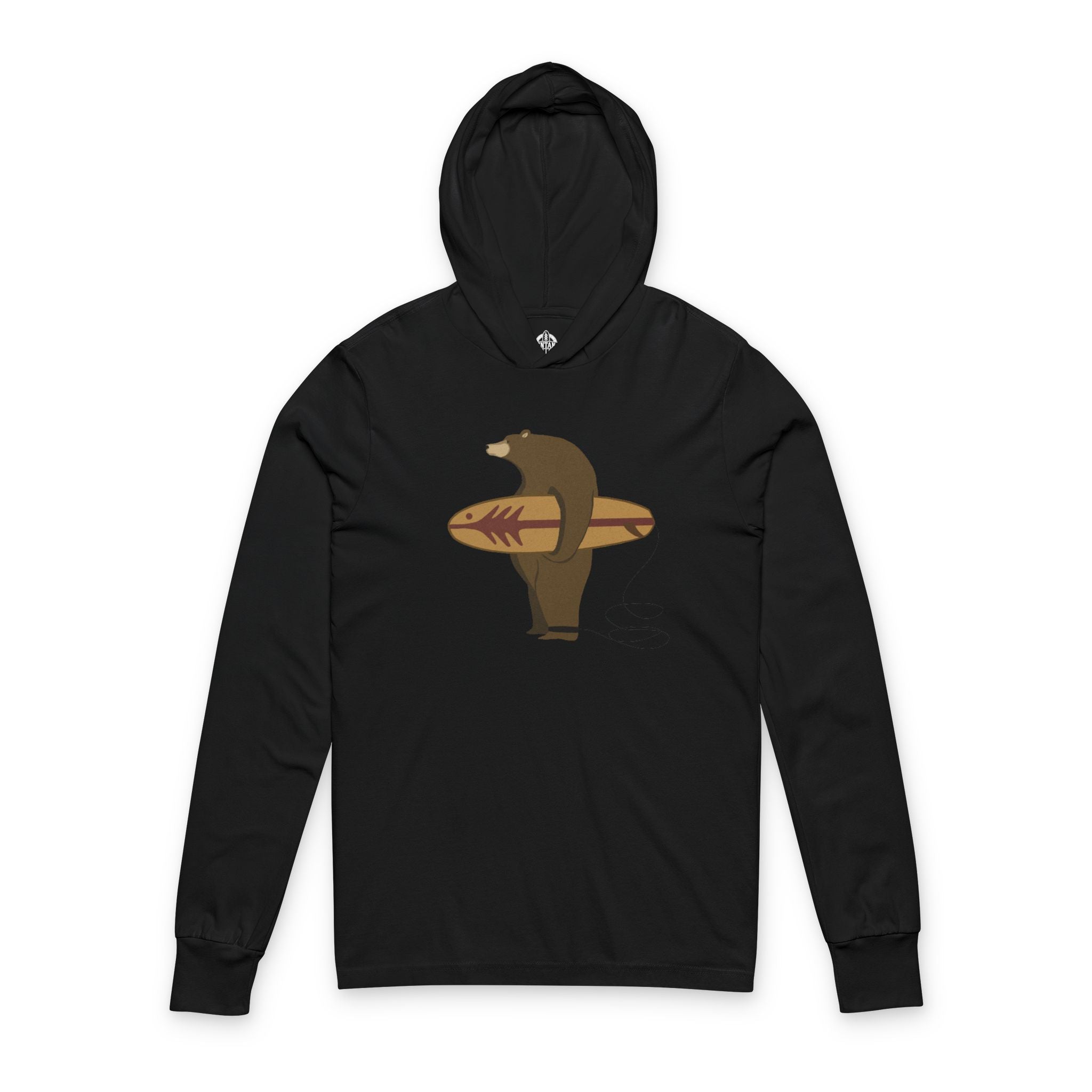 Surfing Grizzly Bear by Fabian Lavater cotton hooded long sleeve t-shirt image 4