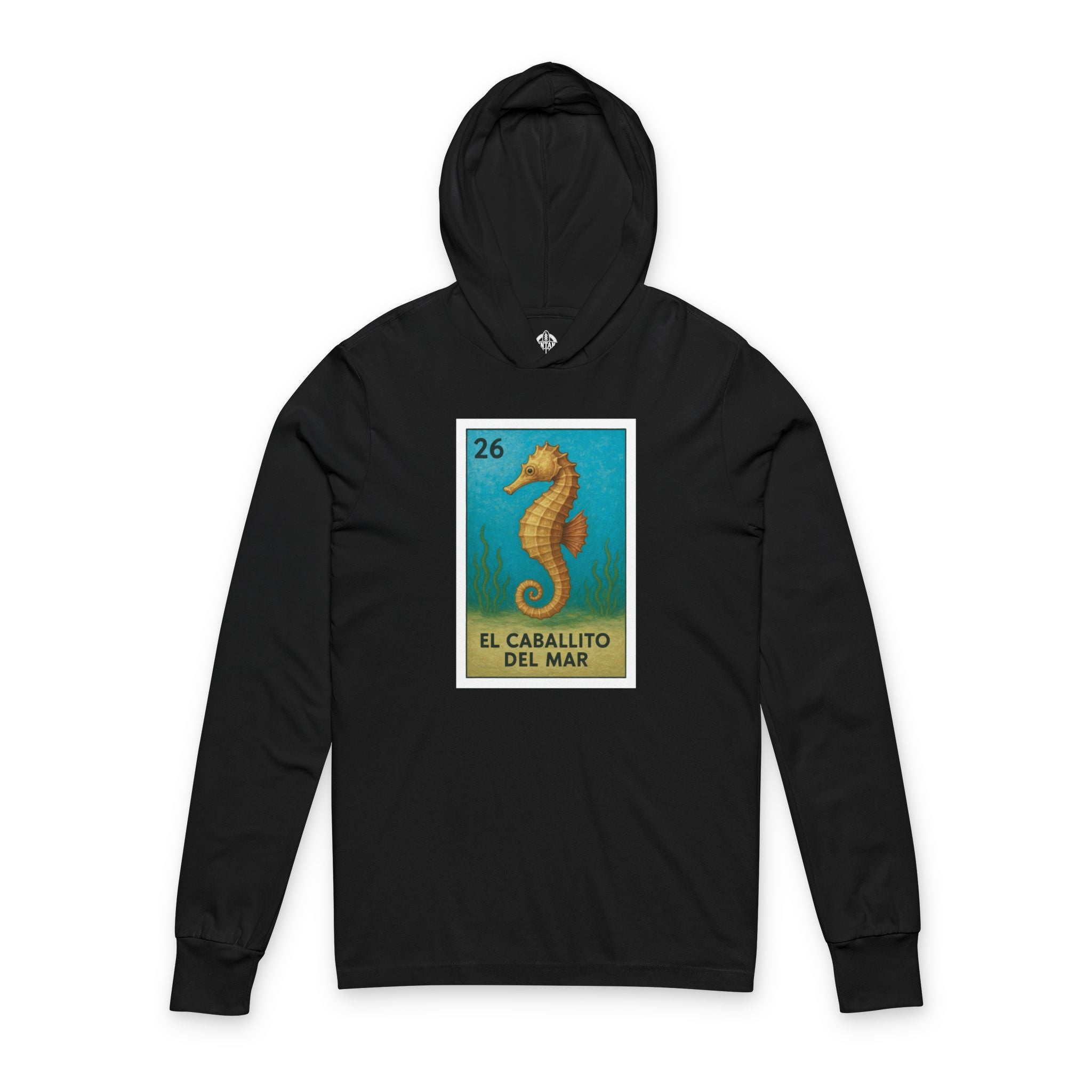 Seahorse Lotería cotton hooded long sleeve t-shirt image 4