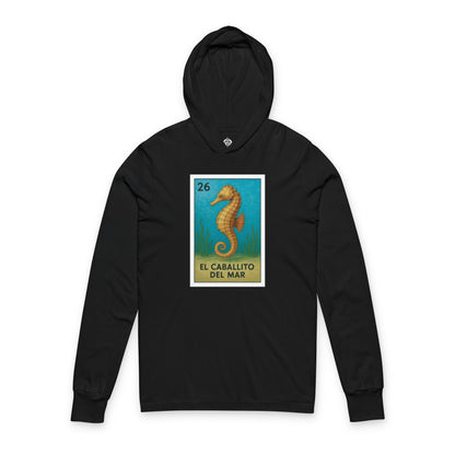 Seahorse Lotería cotton hooded long sleeve t-shirt image 4