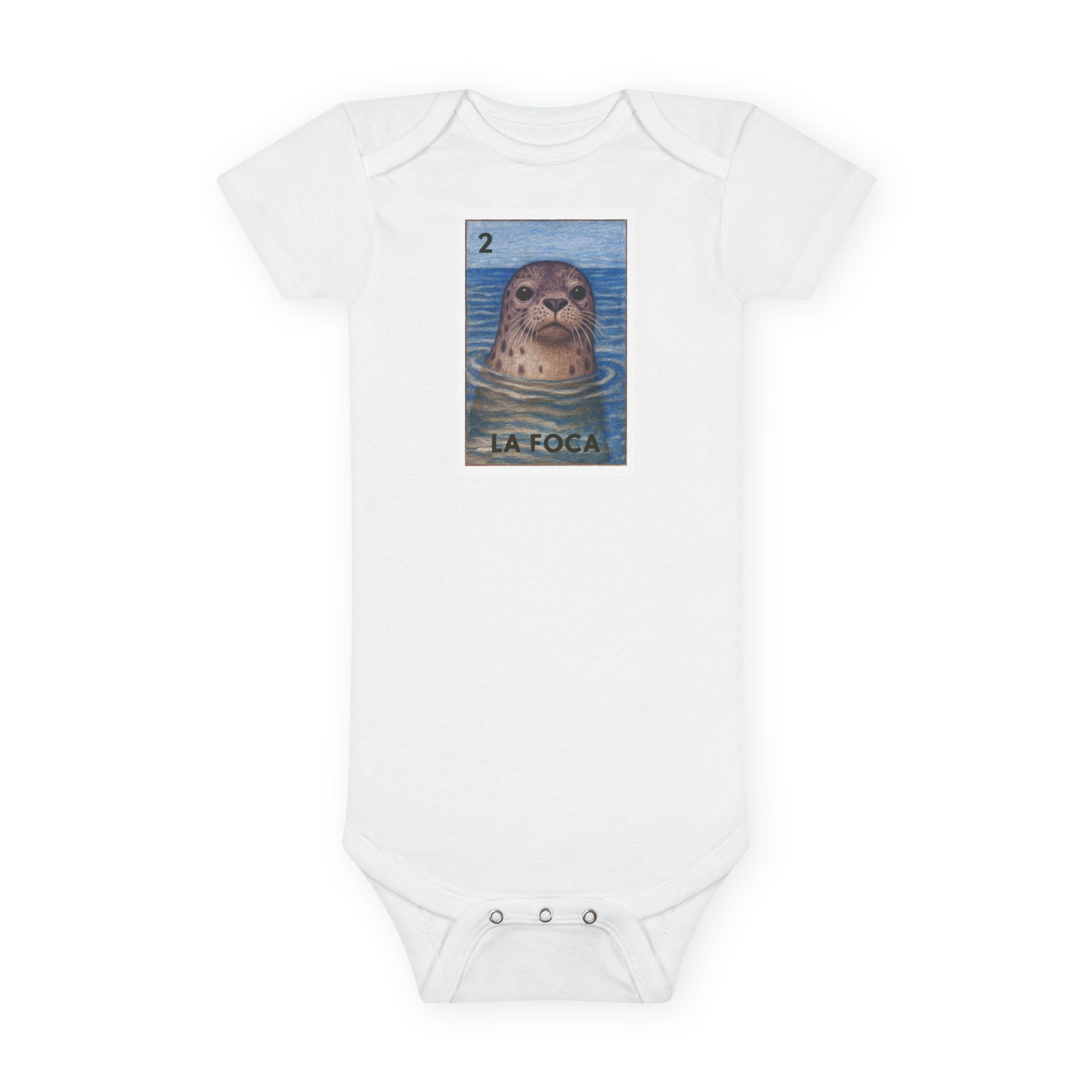 Seal Lotería baby cotton onesie image 3