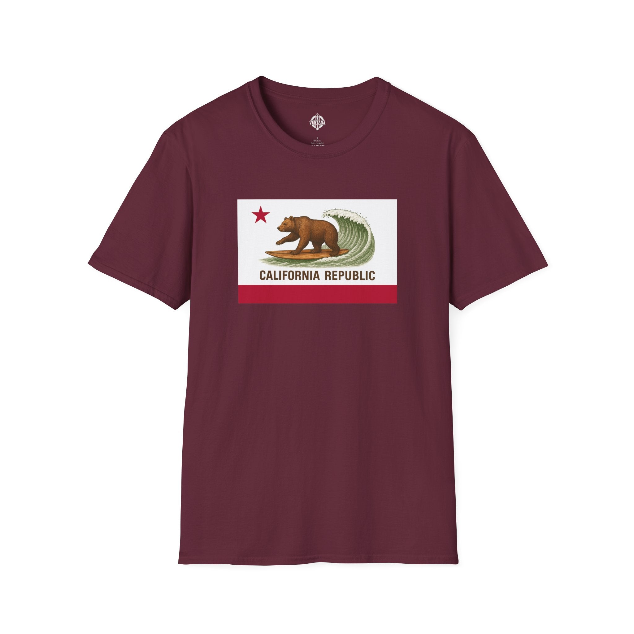 California Surfing Bear Flag Unisex - Soft Style U.S. Cotton T-Shirt