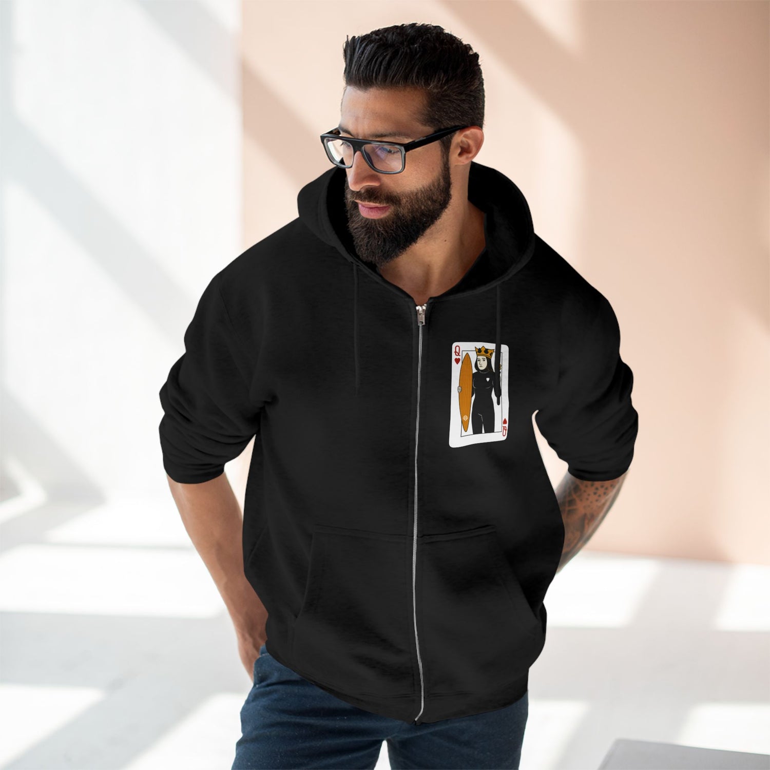 Queen of Hearts Surfer Zip Hoodie