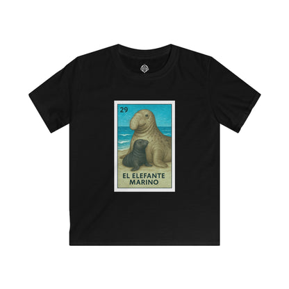 Elephant Seal Lotería Kids - Soft Style U.S. Cotton T-Shirt (El Elefante Marino)