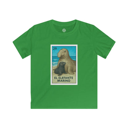 Elephant Seal Lotería Kids - Soft Style U.S. Cotton T-Shirt (El Elefante Marino)