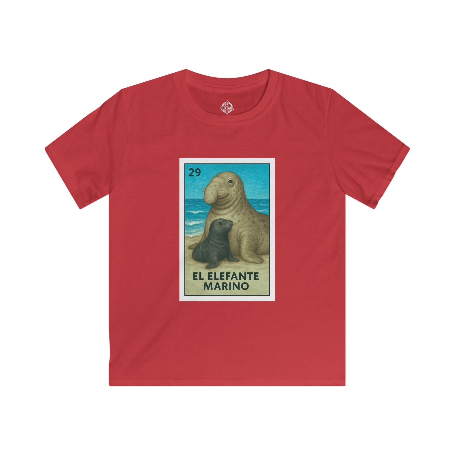 Elephant Seal Lotería Kids - Soft Style U.S. Cotton T-Shirt (El Elefante Marino)