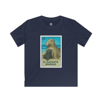 Elephant Seal Lotería Kids - Soft Style U.S. Cotton T-Shirt (El Elefante Marino)