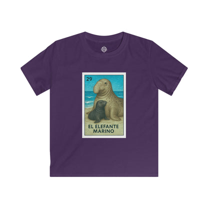 Elephant Seal Lotería Kids - Soft Style U.S. Cotton T-Shirt (El Elefante Marino)