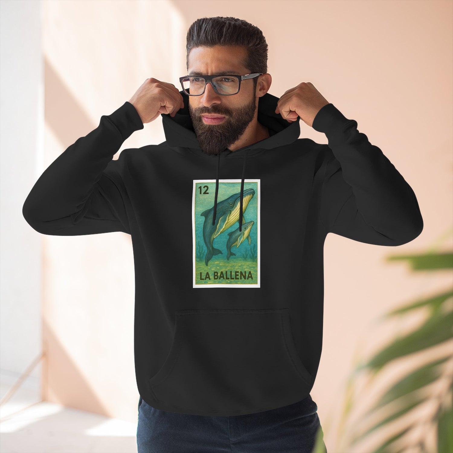 Whale Lotería Unisex - Pull-Over Cotton Blend Fleece Hoodie (La Ballena)