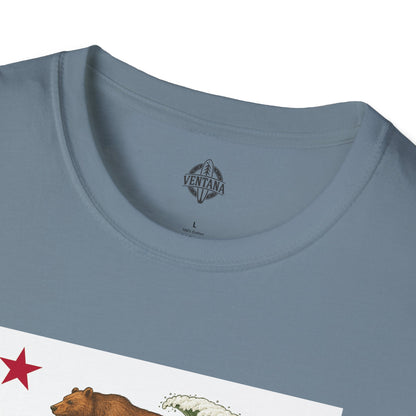 California Surfing Bear Flag Unisex - Soft Style U.S. Cotton T-Shirt