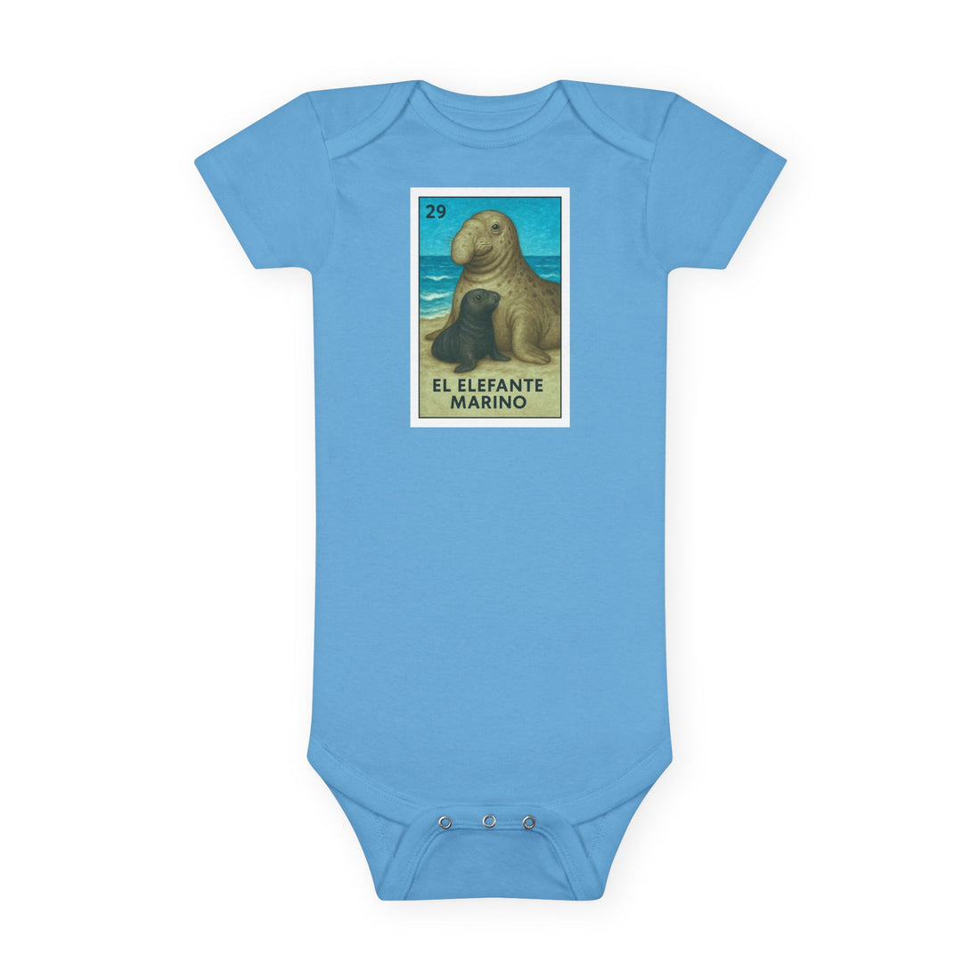 Elephant Seal Lotería - Baby Short Sleeve 100% Cotton Onesie (El Elefante Marino)