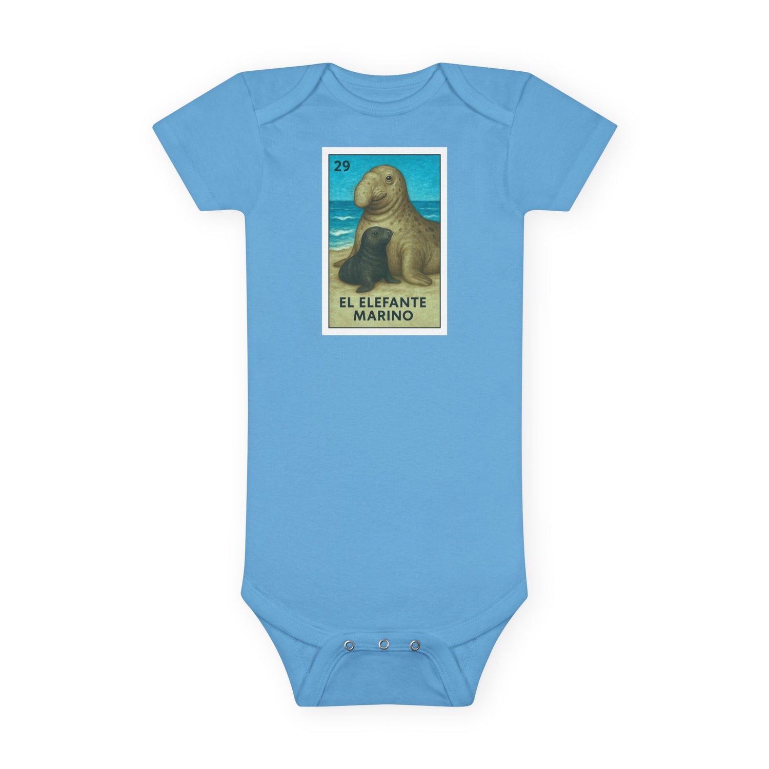 Elephant Seal Lotería baby cotton onesie image 1