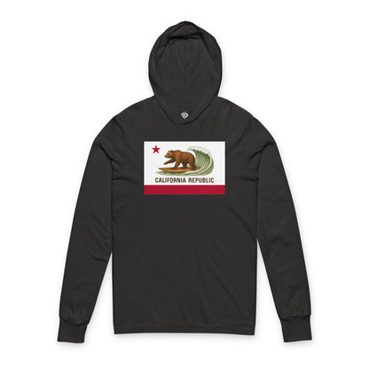 California Surfing Bear Flag Unisex - Cotton Long Sleeve Hooded T-Shirt