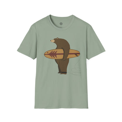 Surfing Grizzly Bear by Fabian Lavater Unisex - Soft Style U.S. Cotton T-Shirt