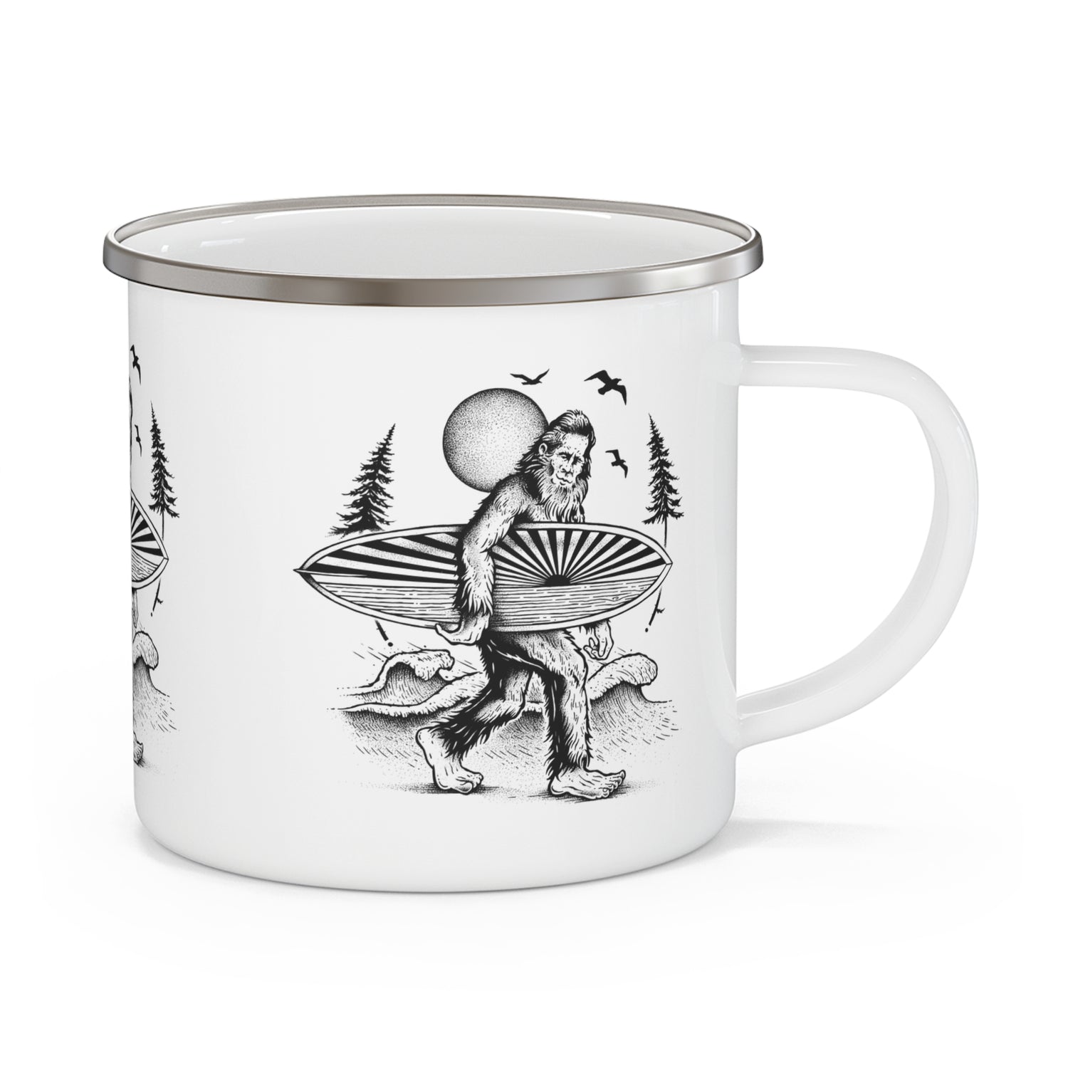 Ventana Surfsquatch by Thiago Bianchini Enamel Camping Mug (12oz - small)