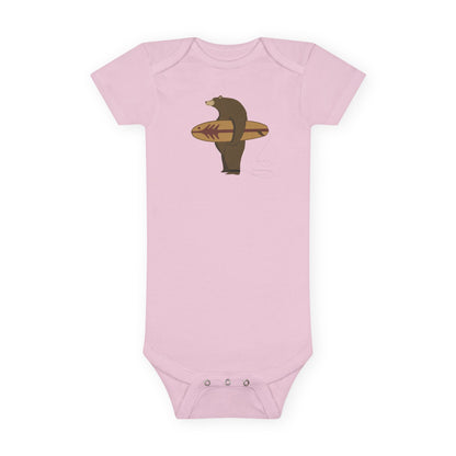 Surfing Grizzly Bear by Fabian Lavater baby cotton onesie image 2