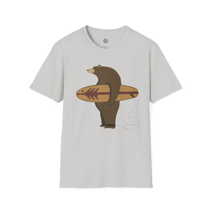 Surfing Grizzly Bear by Fabian Lavater Unisex - Soft Style U.S. Cotton T-Shirt