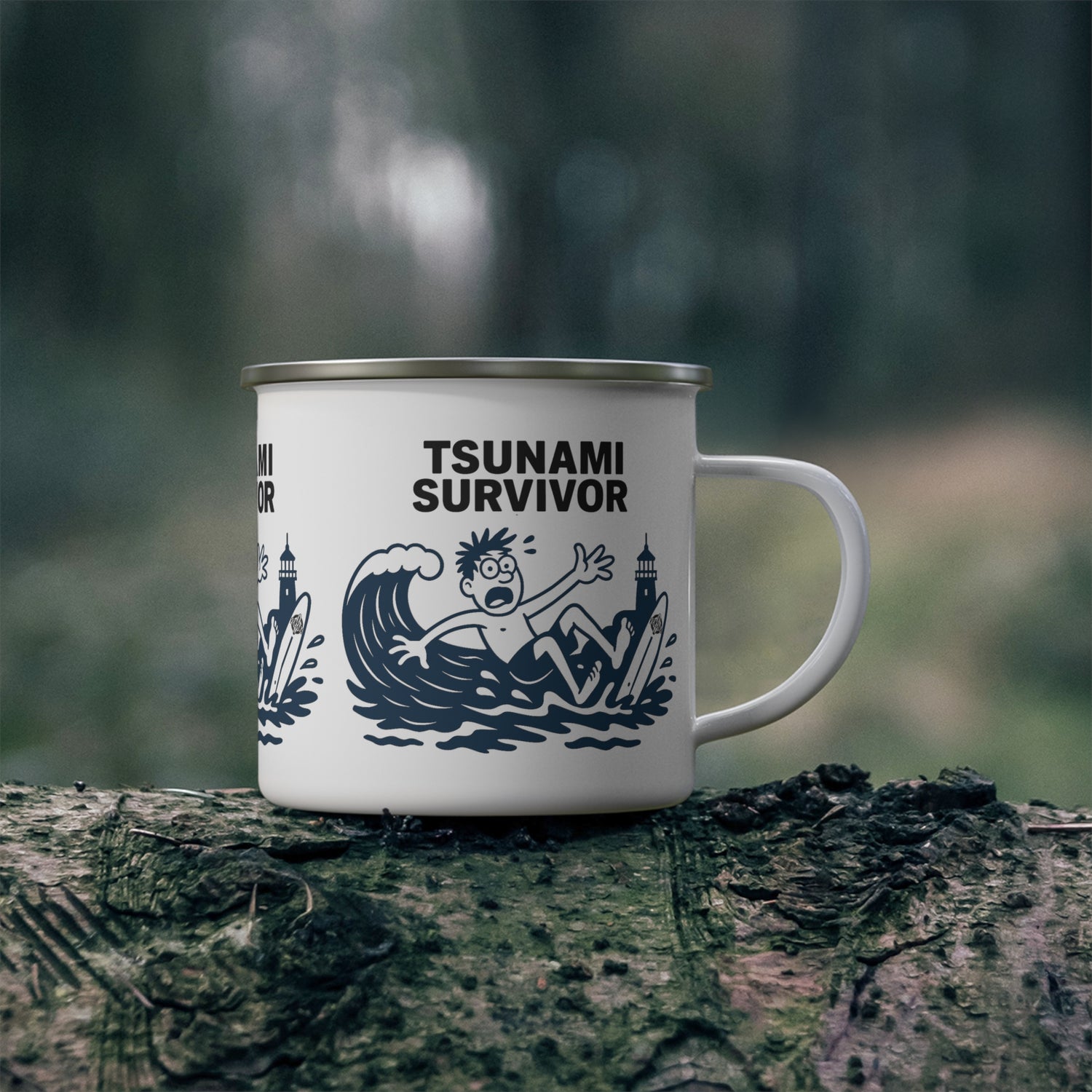 Tsunami Survivor Enamel Camping Mug (12oz - small)
