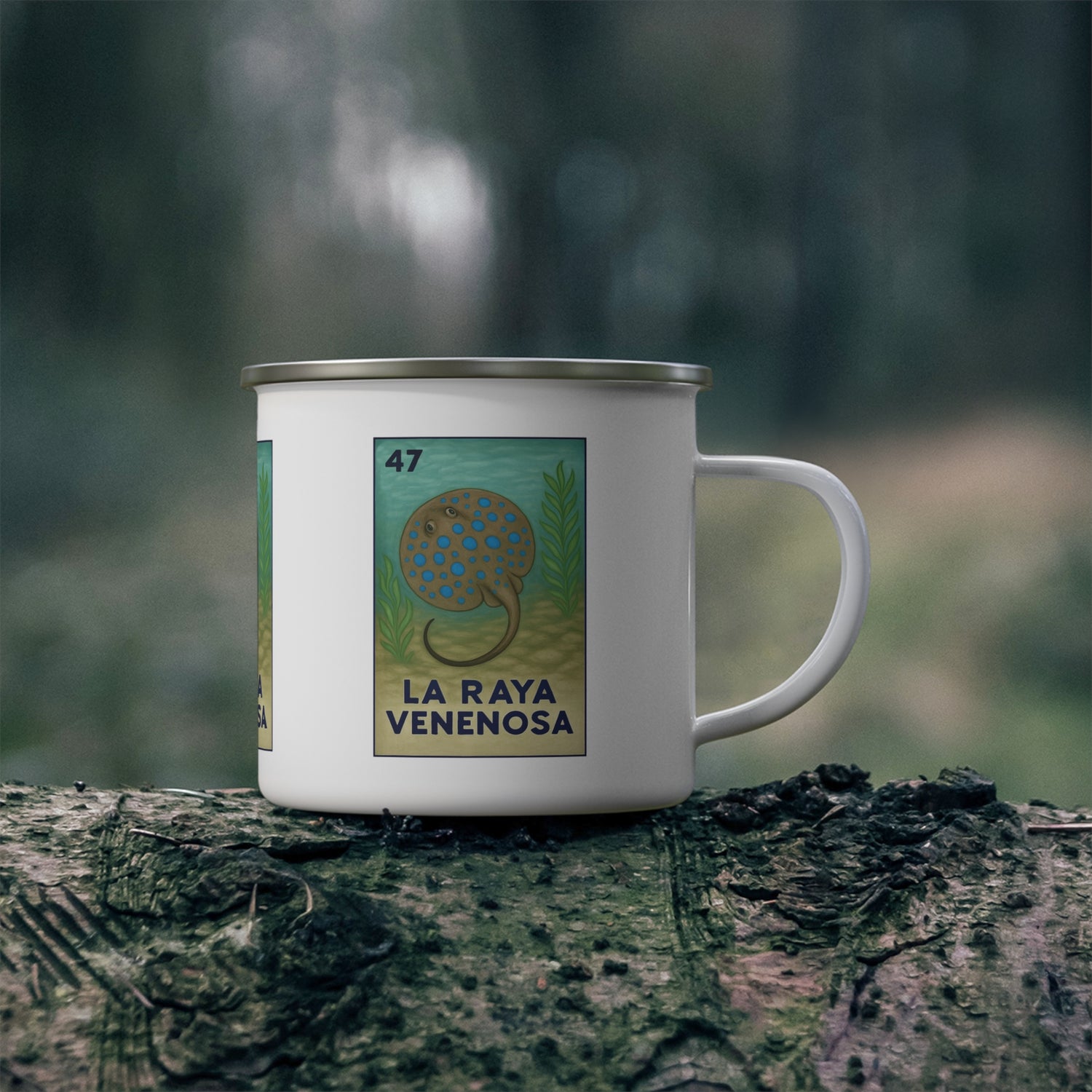 Stingray Lotería Enamel Camping Mug (La Raya Venenosa) (12oz - small)