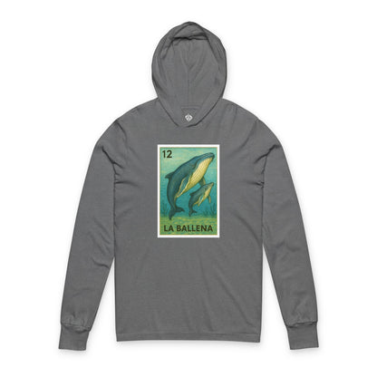 Whale Lotería cotton hooded long sleeve t-shirt image 2