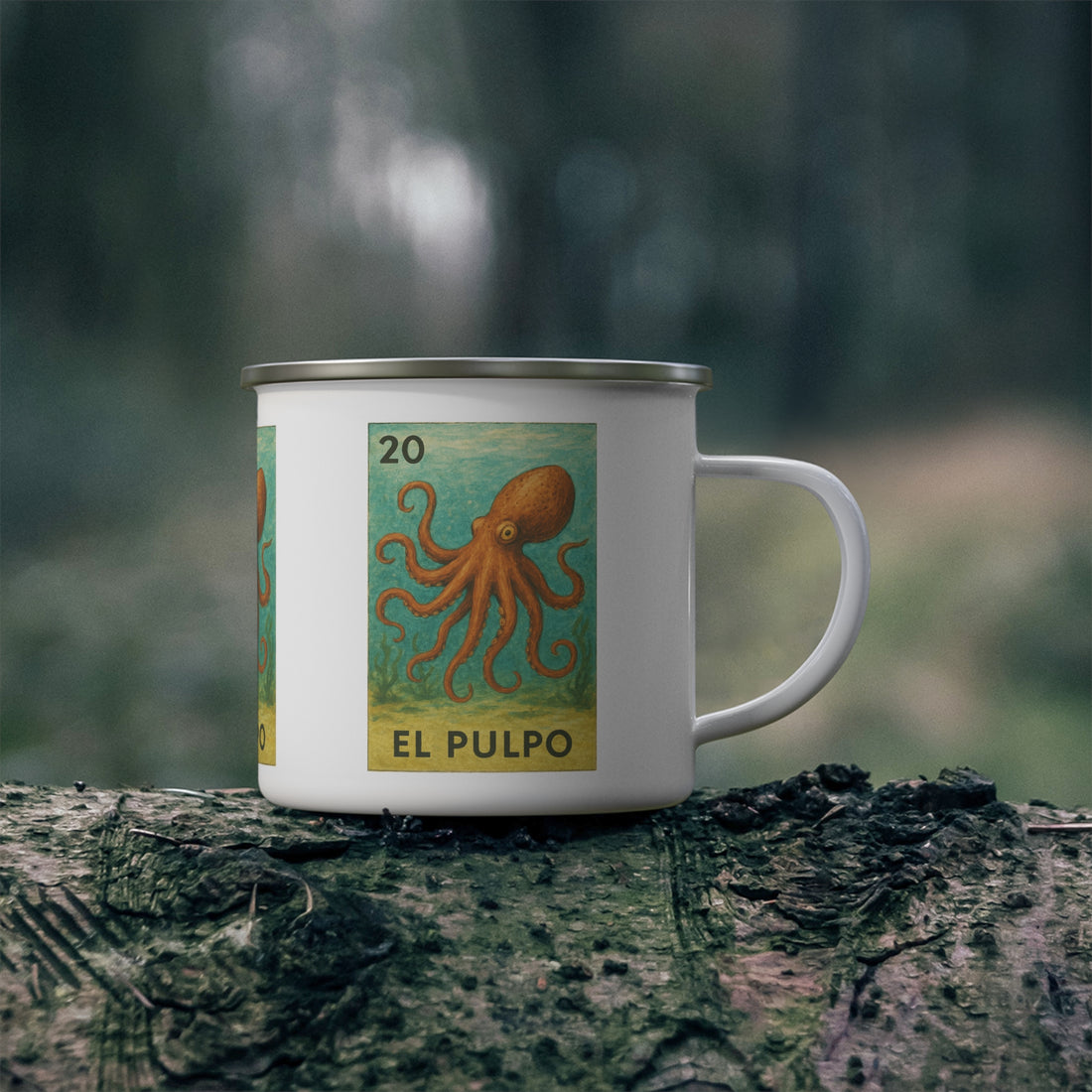 Octopus Lotería Enamel Camping Mug (El Pulpo) (12oz - small)