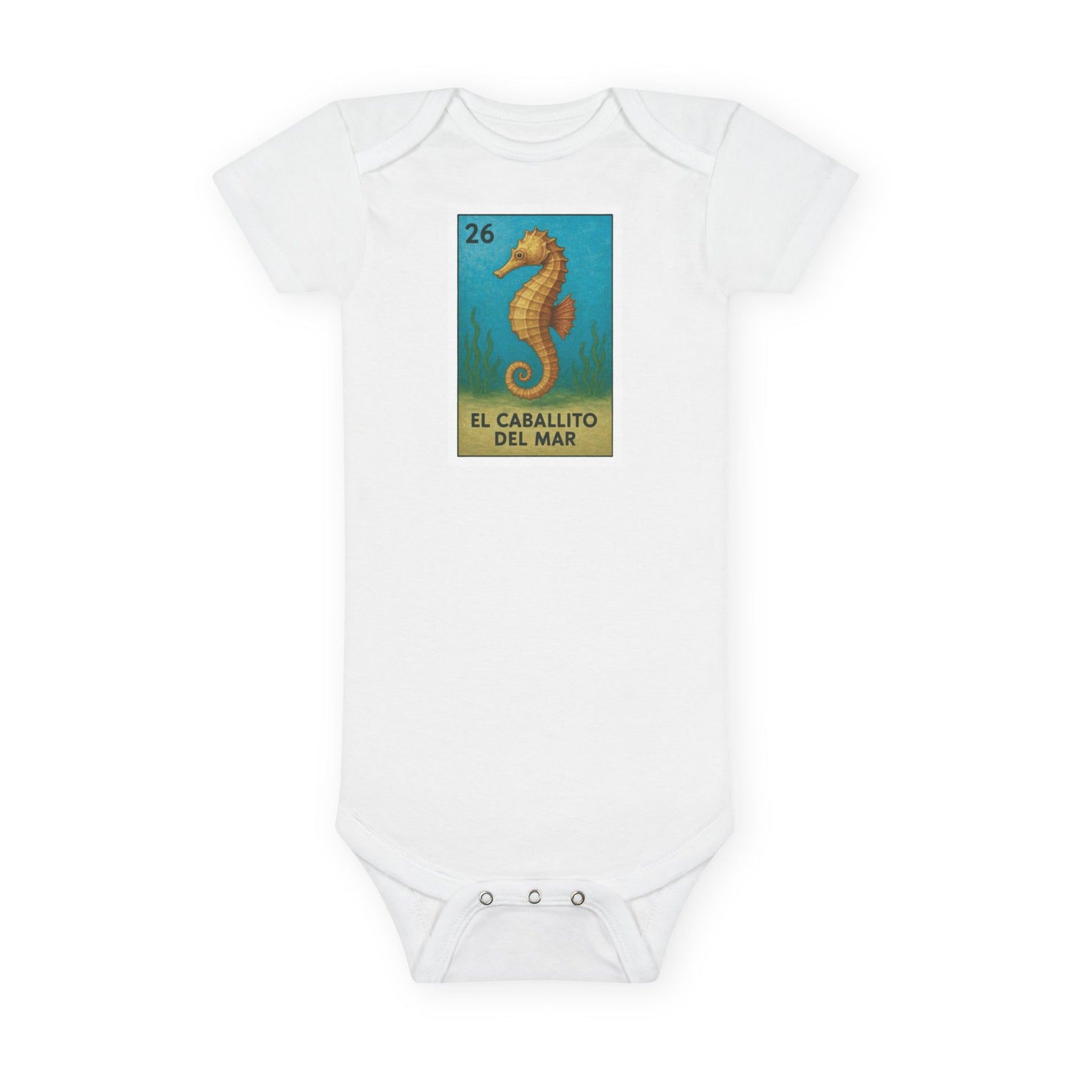 Seahorse Lotería baby cotton onesie image 3