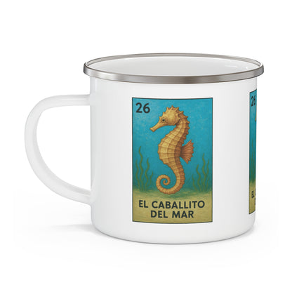 Seahorse Lotería Enamel Camping Mug (El Caballito del Mar) (12oz - small)