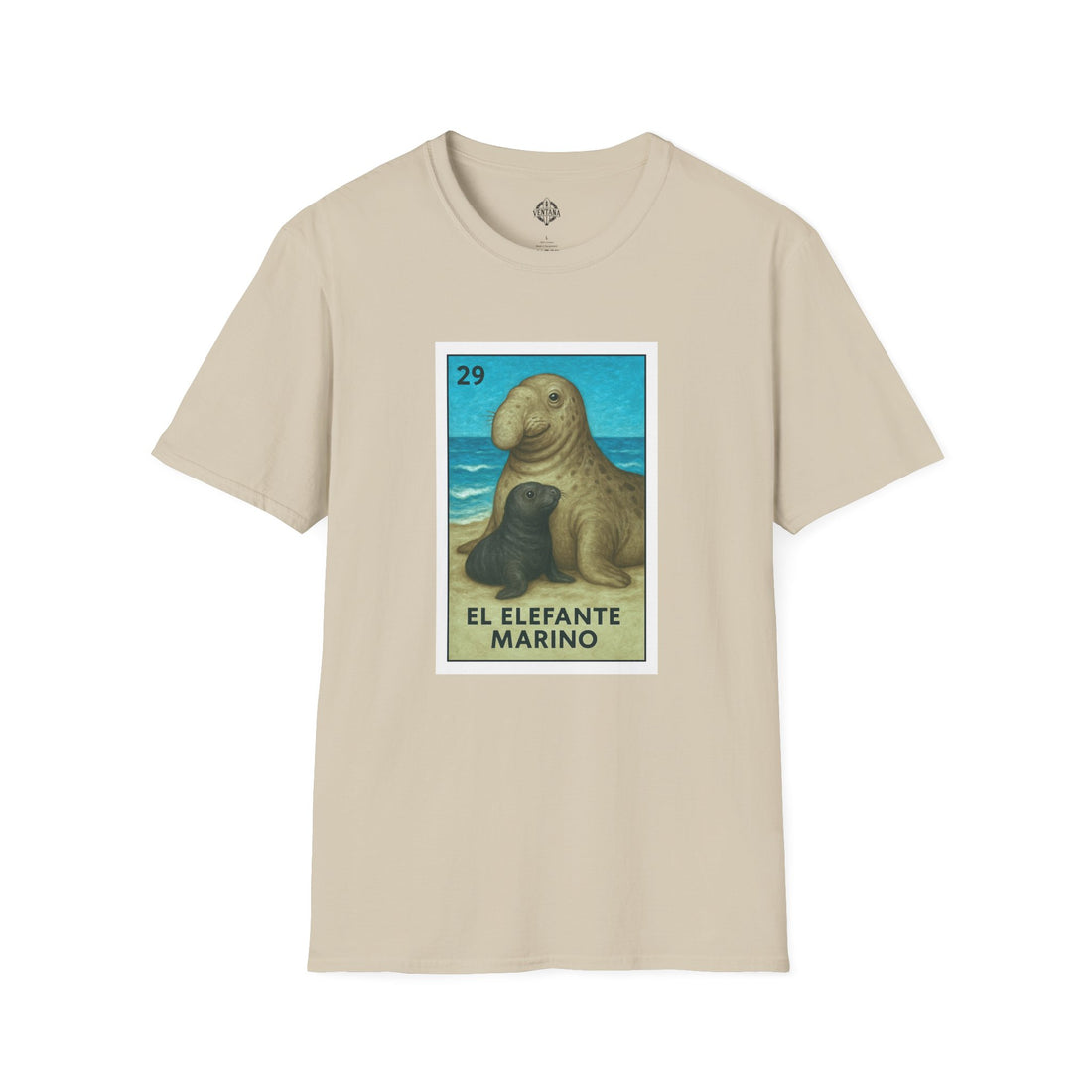 Elephant Seal Lotería Unisex - Soft Style U.S. Cotton T-Shirt (El Elefante Marino)