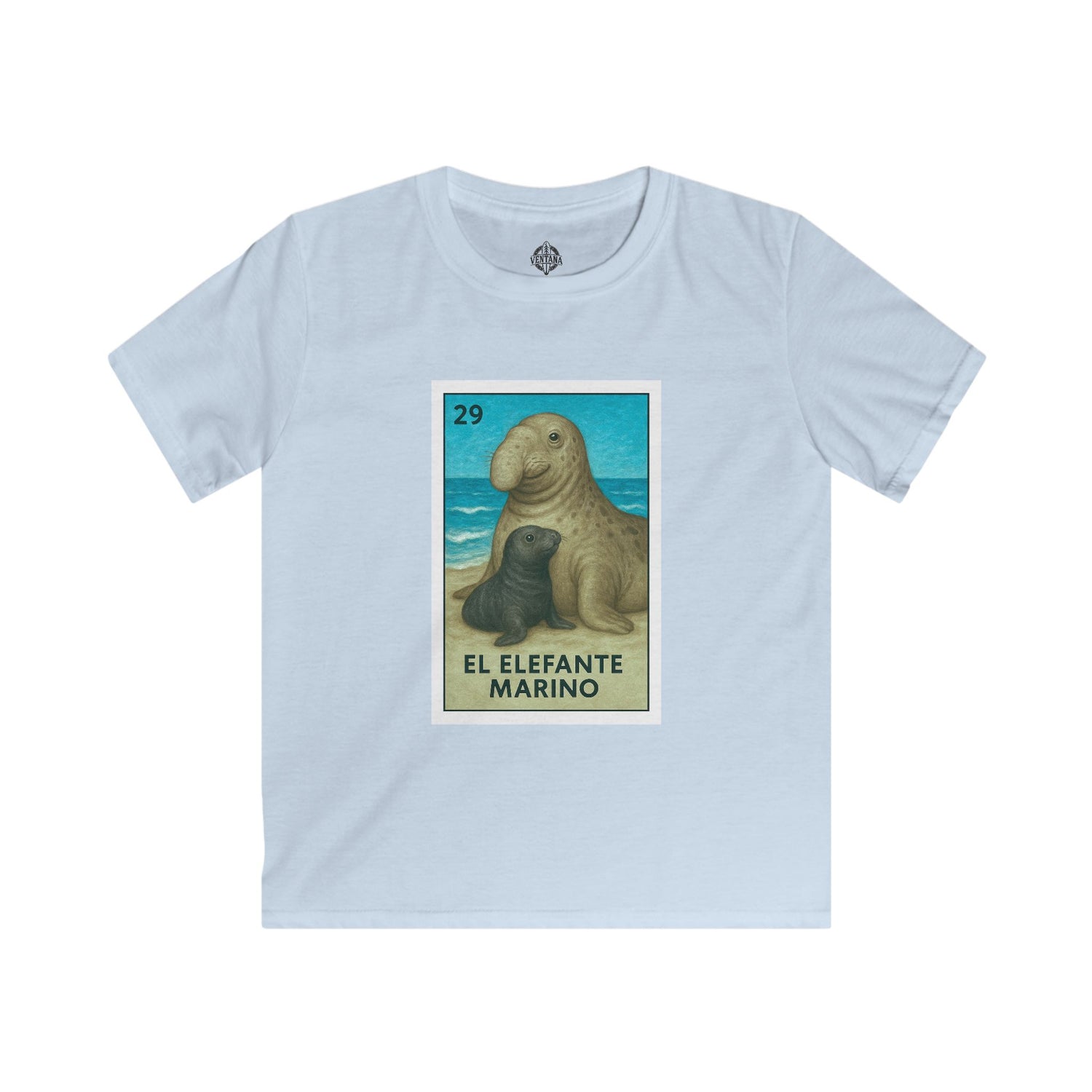 Elephant Seal Lotería Kids - Soft Style U.S. Cotton T-Shirt (El Elefante Marino)