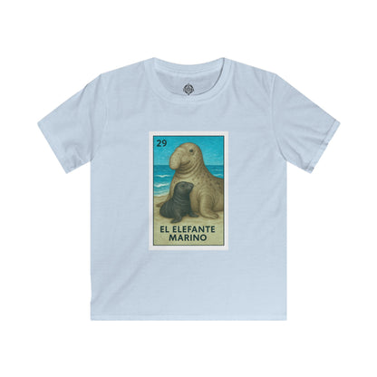 Elephant Seal Lotería Kids - Soft Style U.S. Cotton T-Shirt (El Elefante Marino)